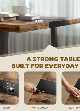 Industrial Kitchen Table for 8 People, 70.9" Long Dining Table with Large Tabletop and Steel Legs for Dining Room, Brown