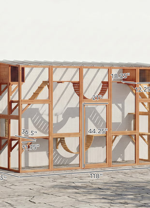 Catio Playground Cat Window Box Outside Enclosure for Multiple Cats w/ Shelves & Bridges, Orange