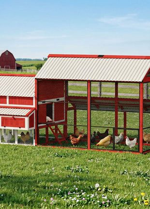 187.3" Large Chicken Coop, Walk-in Wooden Hen House, Outdoor Poultry Cage with Run, Weatherproof Roof, Nesting Box