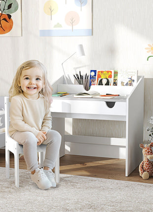 Kids Study Desk with Storage, Kids Desk and Chair Set for Bedroom & Study Room, Aged 3-6 Years, Gray