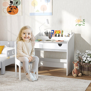 Kids Study Desk with Storage, Kids Desk and Chair Set for Bedroom & Study Room, Aged 3-6 Years, Gray