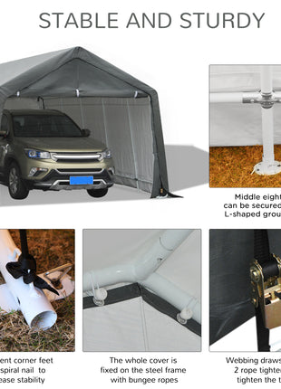 12' x 20' Carport Portable Garage, Heavy Duty Storage Tent, Patio Storage Shelter w/ Anti-UV PE Cover and Double Zipper Doors, for Motorcycle Bike Garden Tools, Gray