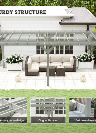 12' x 20' Outdoor Pergola, Wood Gazebo Grape Trellis with Stable Structure for Climbing Plant Support, Gray