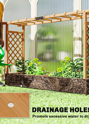 Wooden Planter Box with Trellis, Hanging Roof and Drainage Holes for Climbing Plants, Vegetables, Herbs and Flowers