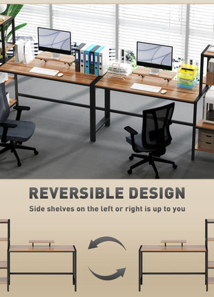 Computer Desk, 67" CPU Desk with Monitor Stand, Reversible 4-Tier Shelf, Industrial Writing Desk for Study Room, Brown
