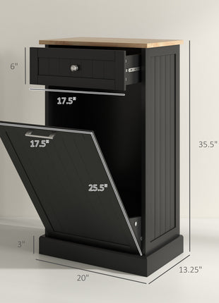 10 Gallon Tilt Out Trash Cabinet, Wooden Hidden Trash Can with Storage Drawer for Kitchen, Laundry Hamper Cabinet for Bathroom, Black