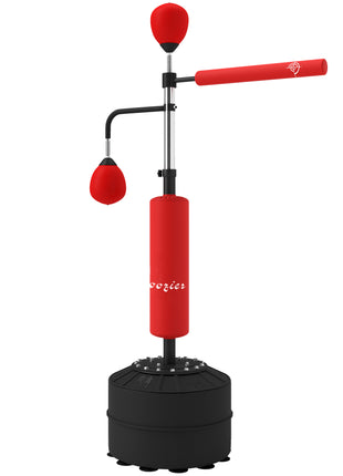 4-in-1 Boxing Punching Bag Stand with 2 Speedballs, 360° Relax Bar, & PU-Wrapped Bag & Adjustable Height, Red