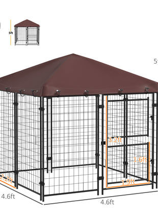 4.6' x 4.6' x 5' Dog Kennel Outdoor with Waterproof Canopy, Large Door