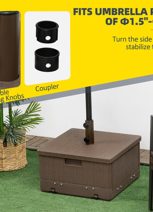 3-in-1 Outdoor Umbrella Base, Coffee End Table, Flower Box Planter, 175lbs Capacity Patio Umbrella Stand Table with Wheels and Handles, Brown