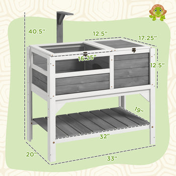 Tortoise Habitat with Shelf Storage Tortoise Gift Accessory with Weather Protection for Indoor, Light Gray