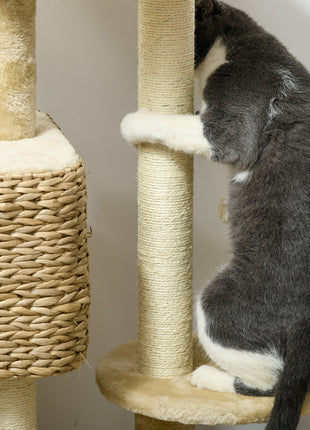 Cat Tree for Indoor Cats w/ Scratching Posts, Condo Cat Tower, Beige