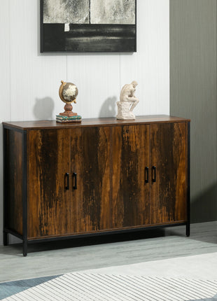Industrial Sideboard Buffet Cabinet with Doors, Kitchen Cabinet, Coffee Bar Cabinet with Adjustable Shelves, Rustic Brown