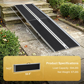 10' Skidproof Portable Wheelchair Ramp for Home, Steps, Doorways, Carpeted Foldable Handicap Ramp, Threshold Ramp