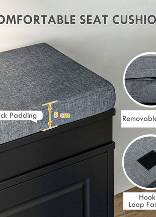 Modern Shoe Storage Bench, Entry Way Bench with Cushion, 2 Drawers, Storage Ottoman Bench, Holds 8 Pairs, Black