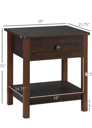 End Table with Drawer, Side Table with Top and Bottom Shelf for Small Spaces, Dark Brown