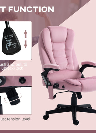 6 Point Executive Office Chair with Heat, Velvet High Back Vibrating Massage Office Chair, Pink