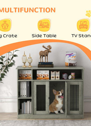 47" Dog Crate Furniture with Storage, for Large Medium Dogs, Gray