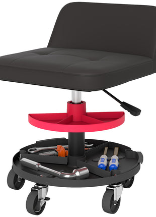 Rolling Creeper Garage Stool, 300 LBS Capacity Mechanic Stool with 360° Wheels, Tool Tray, Adjustable Height, Black
