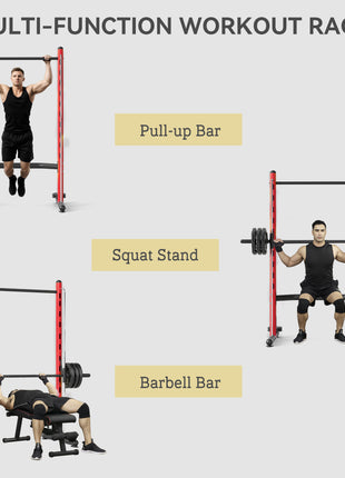 Squat Rack with Pull Up Bar and Barbell Bar Adjustable Bench Press Multi-Function Weight Lifting Half Rack Red