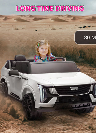 2-Seater 12V 10AH Ride on Truck, Cadillac Escalade Licensed Electric Car for Kids w/ Spring Suspension Wheels, White