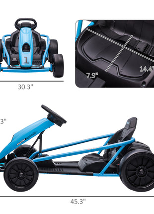 24V Electric Go Kart for Kids, Drift Ride-On Racing Go Kart with 2 Speeds, for Boys Girls Aged 8-12 Years Old, Blue