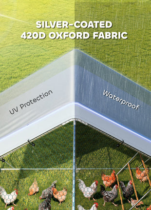 Metal Chicken Run w/ Waterproof & Anti-UV Cover, Feeding Door, Hanging Feeder, for 18-24 Chickens, 9.8' x 19.7' x 6.4'