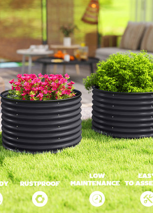 Set of 2 Raised Garden Bed, Metal Planter Box with Safety Edging, Easy-to-assemble Stock Tank, Dark Gray