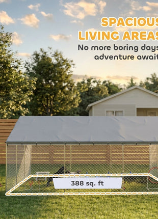 Heavy Duty Outdoor Dog Kennel with Waterproof Roof, Secure Latch, Chain Link Dog Run for Backyard, 19.7' x 19.7' x 8.9'