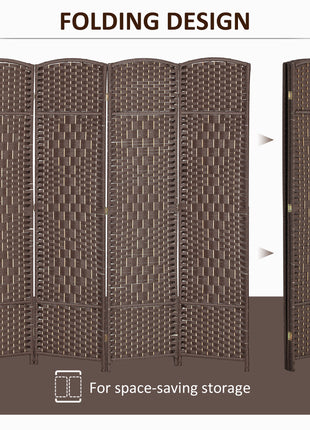 Folding Room Divider Screen 4 Panel 6' Tall Privacy Screen Freestanding Wood Partition for Home Office, Brown