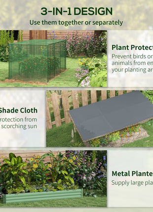 Galvanized Steel Planter Box with Crop Cage and Shade Cloth, Raised Garden Bed for Flowers, Veggies and Herbs, Green