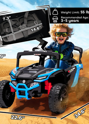 12V Kids Ride On Truck, Battery Powered Electric UTV Vehicle with Rear Suspension, Remote Control for 3-5 Years, Blue