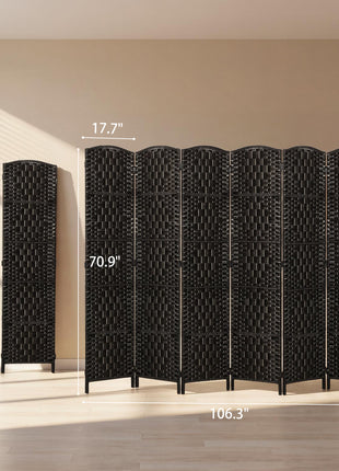 Room Divider, 6 Panel Folding Privacy Screen, 6FT Tall Portable Weave Partition Wall Divider for Bedroom, Coffee