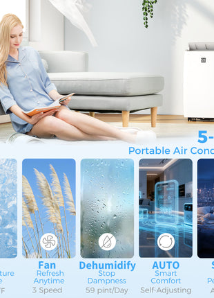 14000 BTU Portable Air Conditioner, AC Unit with Cool, Dehumidifier, Fan, 549 Sq. ft, 24H Timer On Off, Window Kit