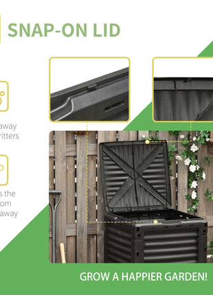 Garden Compost Bin 80 Gallon Outdoor Large Capacity Composter Fast Create Fertile Soil Aerating Box, Easy Assembly, Black