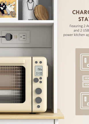 Kitchen Cabinet with Charging Station, 2 Tilt Out Cabinets, Microwave Stand, Freestanding Kitchen Pantry Cabinet, White