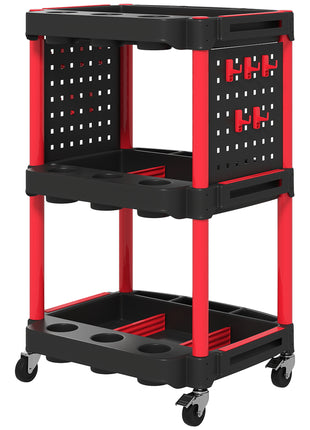 3-Tier Rolling Tool Cart, 200 LBS Capacity Plastic Utility Cart with Side Shelves for Garage, Workshop, Black and Red