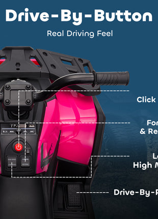 12V Kids ATV, 4 Wheeler Quad with 4 Spring Suspension Wheels, LED Lights, Music USB, Pink
