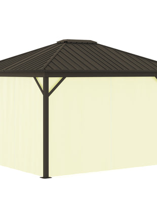 11.9" x 9.8" Hardtop Gazebo with Curtains Netting, Metal Roof Gazebo Canopy with Aluminum Frame and Top Hook, Cream