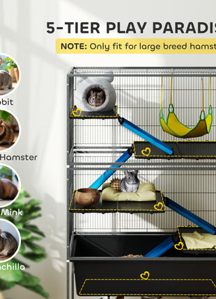 59" 5-Level Small Animal Cage, Rolling Ferret Cage with 6.3" Deep Tray, Non-Slip Cloth Covered Ramps, Hammock, Dark Gray