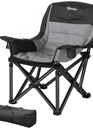 Camping Chair for Adults, Portable Folding Camping Chair with Side Pockets, Cup Holders, Carry Bag, Black and Gray