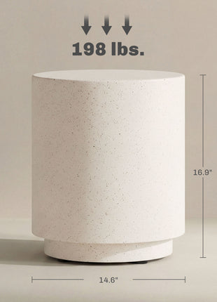 Lightweight Accent Table with Concrete Finish Round Side Table, Cream White