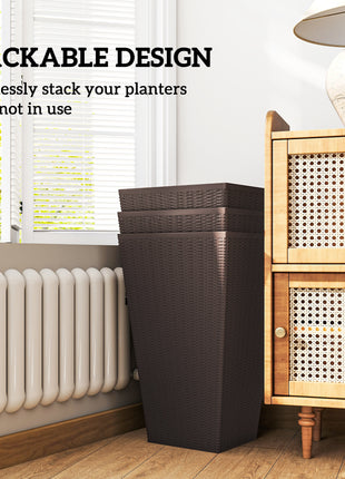 Set of 3 Tall Planters with Drainage Hole, 24" Outdoor Flower Plant Pots, Indoor Planters for Porch, Front Door, Entryway, Patio and Deck, Brown