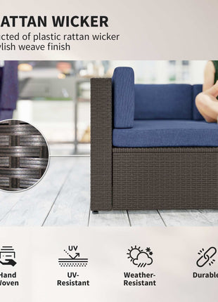 7 Piece Patio Furniture Set, All Weather PE Rattan Outdoor Furniture Conversation Sets with Glass Top Coffee Table