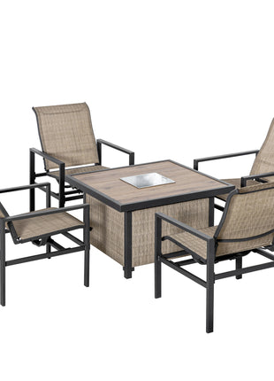 5 Piece Garden Patio Dining Set, Dinner Table with Built-in Ice Bucket Insert, 4 Rocking Chairs, Beige
