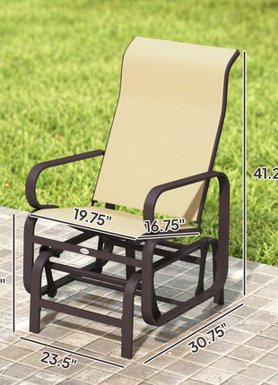 Gliding Lounger Chair Set of 2, Single Rockers with Lightweight Metal & Mesh Construction, Khaki