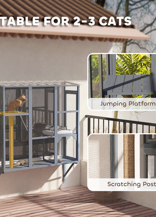 Catio Outdoor, Window Catio for 2-3 Large Indoor Cats w/ 2 Jumping Platforms, Scratching Post, for Playing, Napping