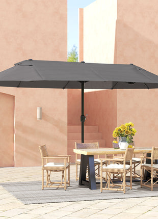 Extra Large 15 ft Patio Umbrella, Double-Sided Wide Outdoor Umbrella with Crank Handle and Air Vents for Backyard, Deck, Pool, Market, Gray