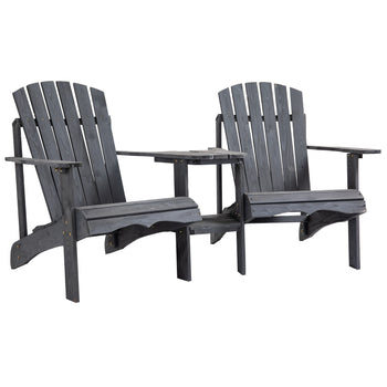 Outdoor Wood Adirondack Chair Reclined Bench w/ Coner Table & Umbrella Hole