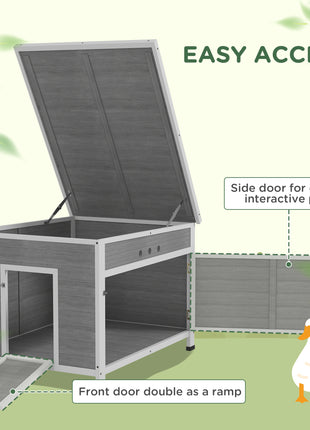 Wooden Duck Coop with Openable Roof, Removable Floor, Double Doors, Ramp, for 3-6 Ducks, Chickens, 30" x 38" x 30"