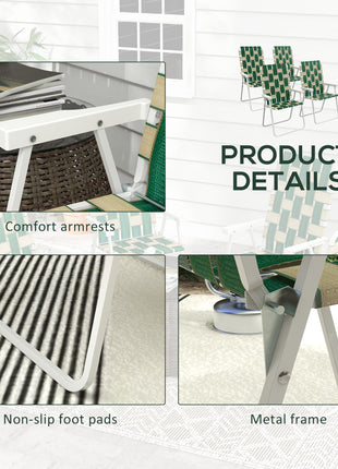 Set of 4 Patio Folding Chairs, Classic Outdoor Camping Chairs, Portable Lawn Chairs w/ Armrests, Green